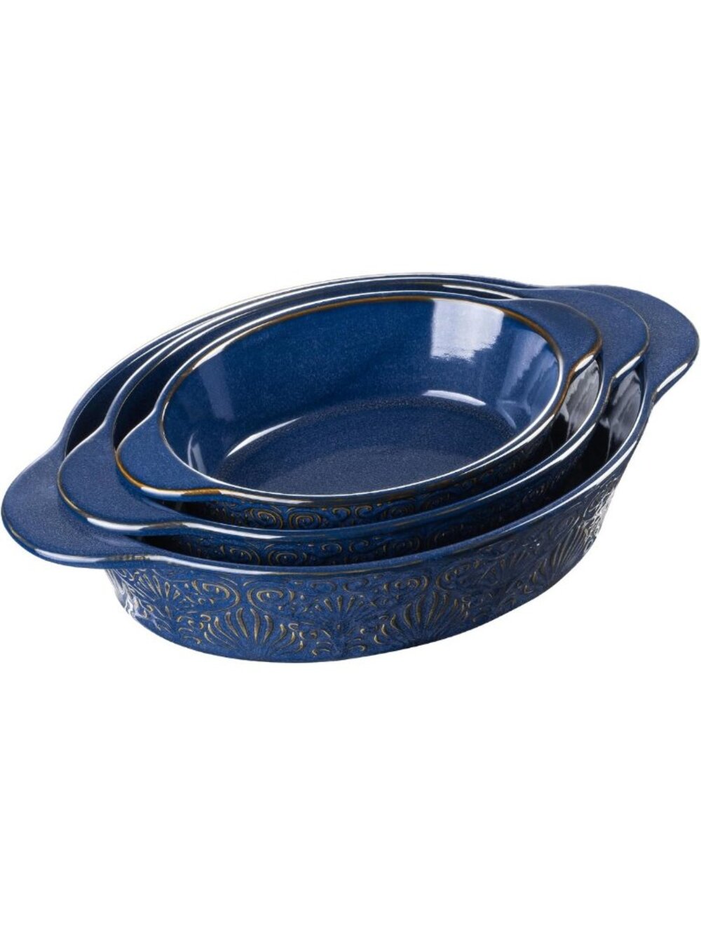 Set of 3 Ceramic Casserole Dishes with Handles - Oval Baking Pans for Lasagna